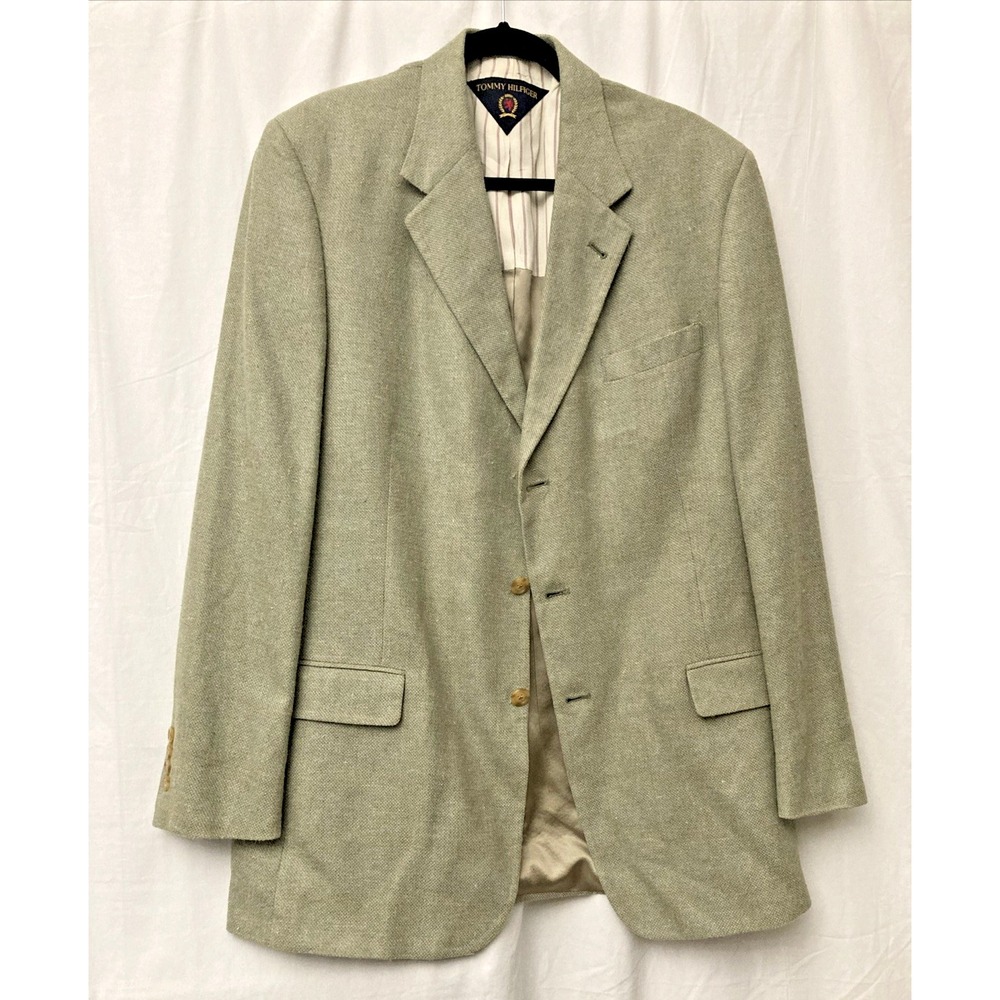 VTG Tommy Hilfiger Dillards Men's Sage Green Twill 3 Button Sports Coat - SZ 44L